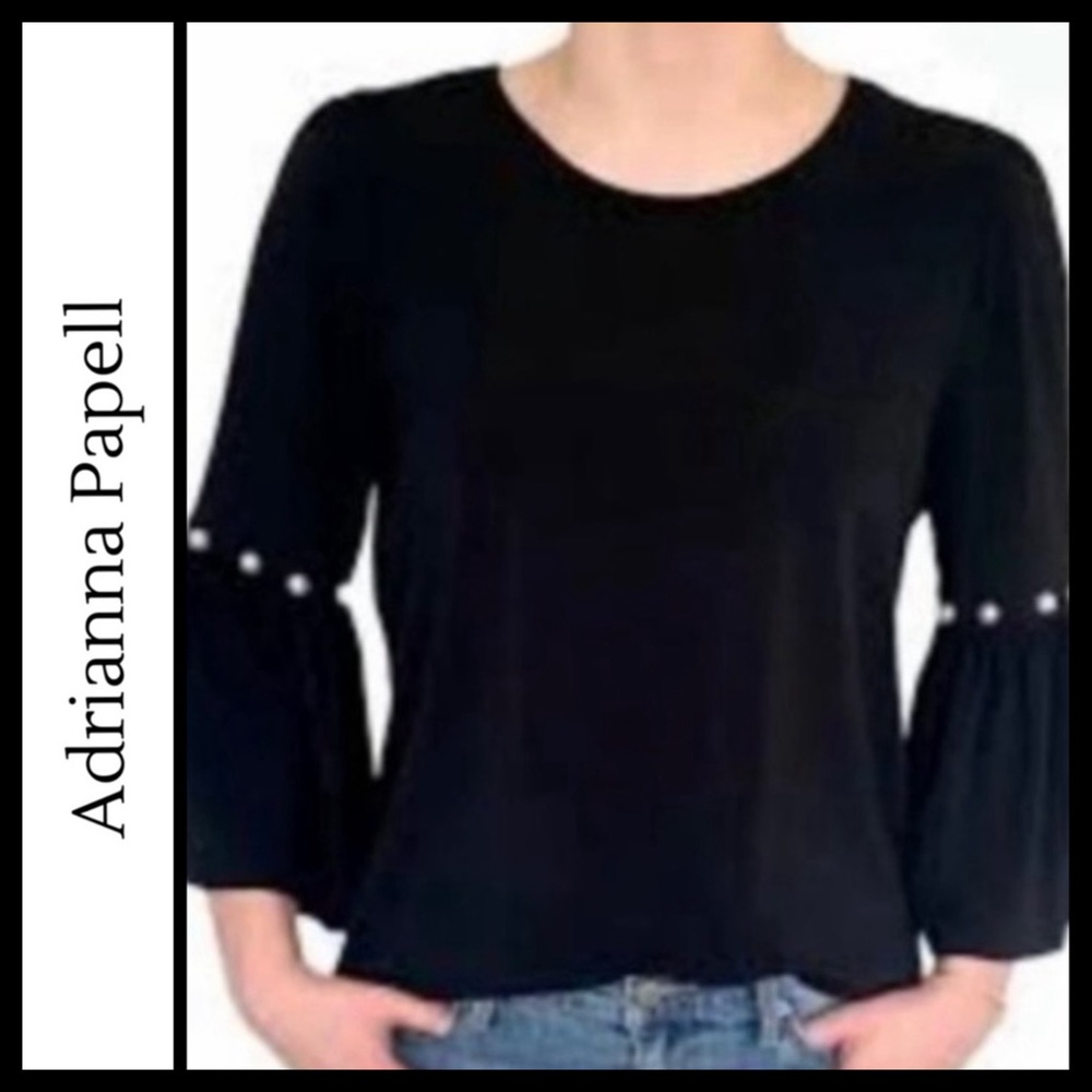 Adrianna Papell Pearl Embellished Bell Sleeve Top